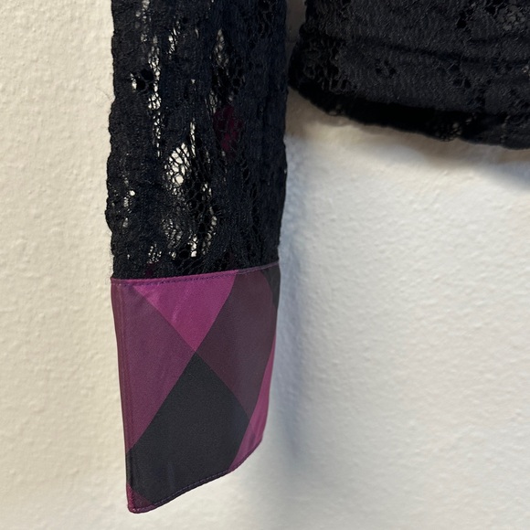 Samuel Dong Black Lace Taffeta Ruffle Zip Front Jacket Top Size S - Picture 4 of 7